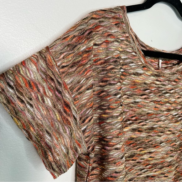 FREE PEOPLE Rainbow Waves Multi Color Knit Boxy Cropped Top size Large - Picture 6 of 11